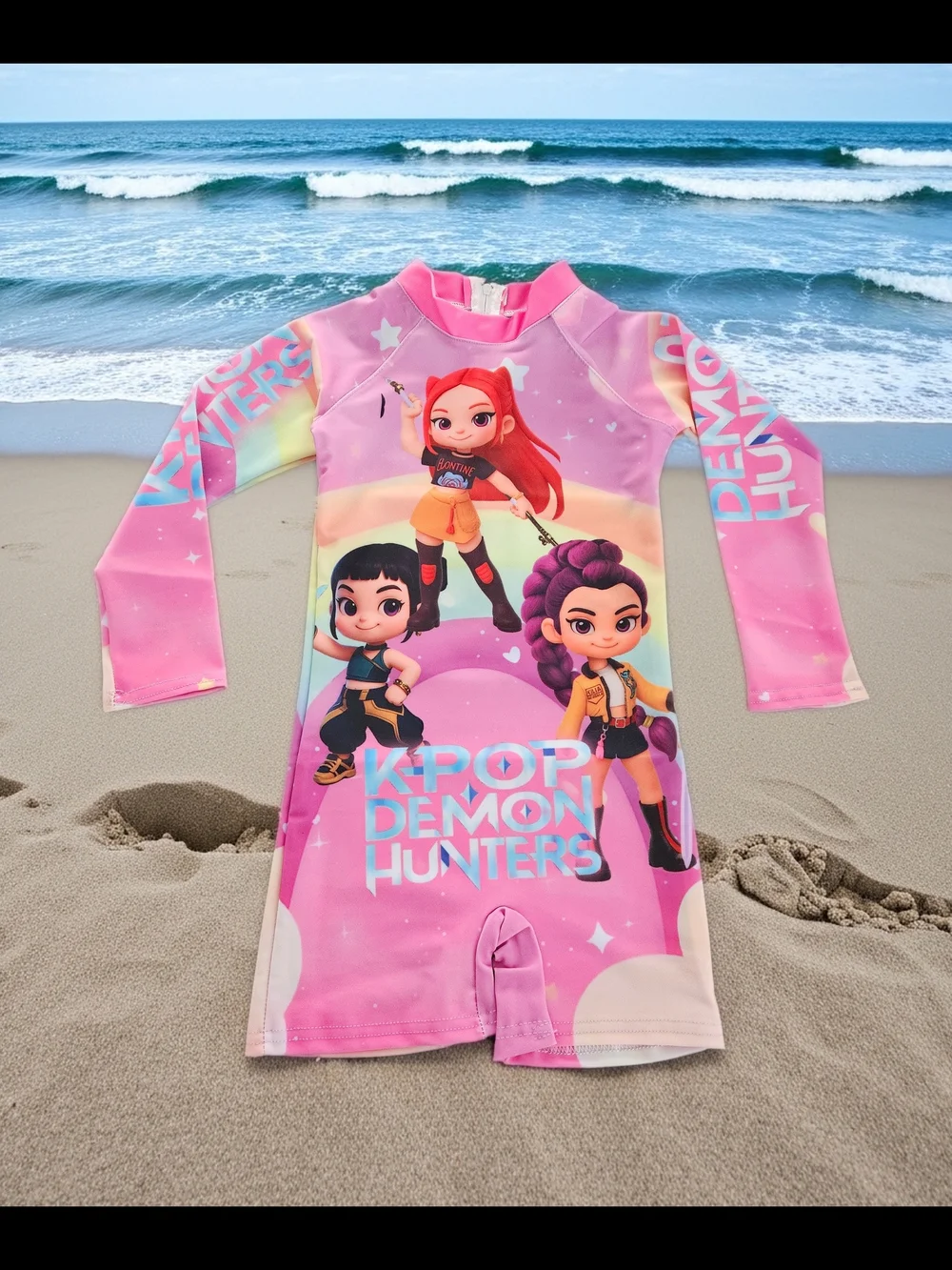 Kids Pink K-Pop Demon Hunters Long-Sleeve Swimsuit Swimwear Size 4/5